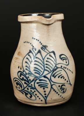 1 Gal. New York State Stoneware Pitcher with Elaborate Slip-Trailed Floral Decoration