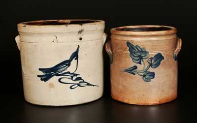 Lot of Two: Fulper Bird Crock and Stoneware Crock with Floral Decoration
