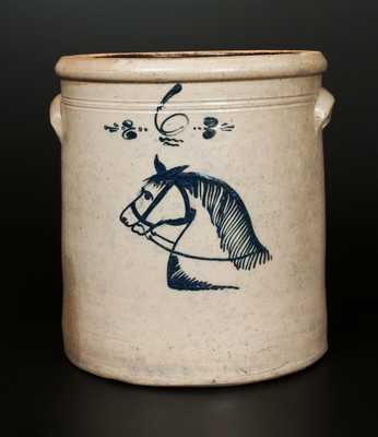 Rare 6 Gal. Stoneware Crock with Horse's Head Decoration, Ohio, circa 1875