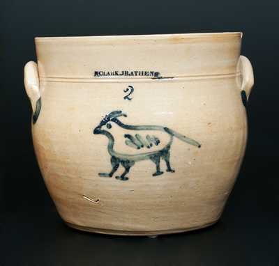 Very Unusual N. CLARK JR. ATHENS (NY) 2 Gal. Stoneware Jar w/ Goat Decoration