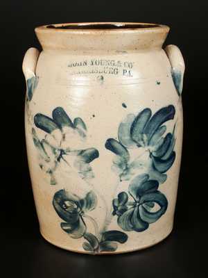 Very Rare 2 Gal. JOHN YOUNG & CO / HARRISBURG, PA Stoneware Crock with Tulip Decoration