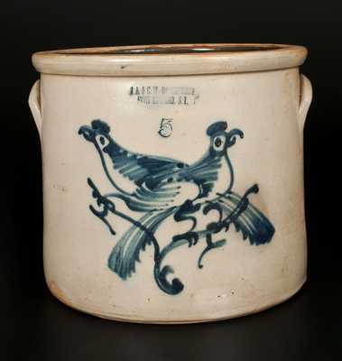 5 Gal. J.A. & C.W. UNDERWOOD / FORT EDWARD, NY Stoneware Crock with Double Bird Decoration