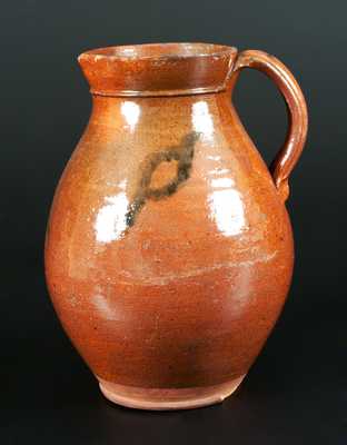 Ovoid Lead-Glazed Redware Pitcher with Copper Leaf Decoration