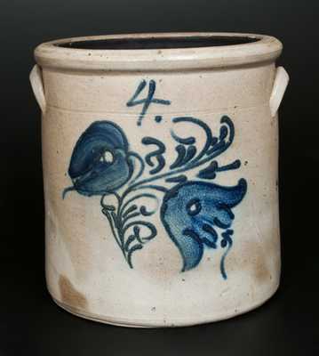 4 Gal. Midwestern Stoneware Crock with Floral Decoration
