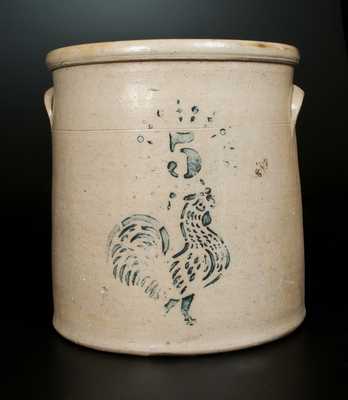 5 Gal. Ohio Stoneware Crock with Rooster Decoration