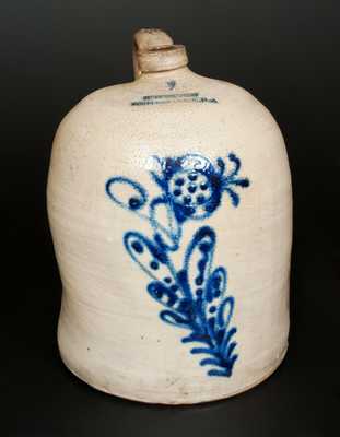2 Gal. H. WESTON / HONESDALE, PA Stoneware Jug with Slip-Trailed Floral Decoration