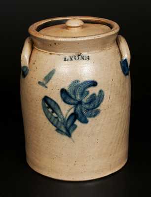 1 Gal. LYONS Lidded Stoneware Crock with Floral Decoration
