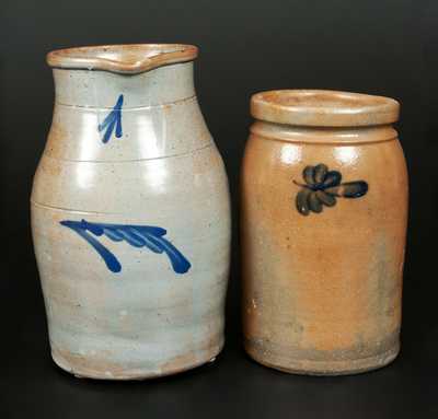 Lot of Two: Stoneware Pitcher att. Thomas Haig, Philadelphia, circa 1850, and 1 Gal. Stoneware Jar