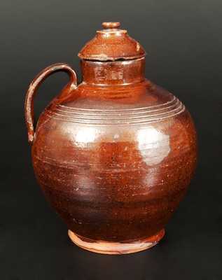 Unusual Redware Widemouthed Lidded Jug