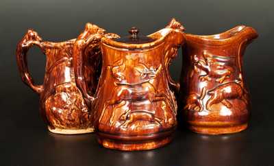 Lot of Three: Rockingham Ware Hound-Handled Pitchers