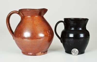 Lot of Two: Lead-Glazed and Manganese-Glazed Redware Cream Pitchers