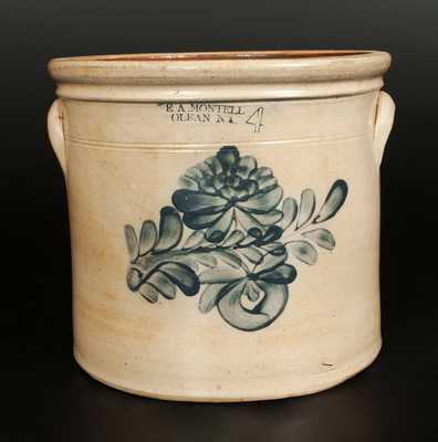 E.A. MONTELL / OLEAN, NY 4 Gal. Stoneware Crock with Floral Decoration