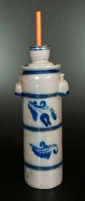 Unusual Narrow Westerwald Stoneware Churn with Pocket Handles and Floral Decoration