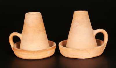 Very Rare A.G.C. DIPPLE / LEWISTOWN, PA Pair of Redware Candlesticks