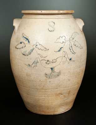 8 Gal. Midwestern Stoneware Crock with Elaborate Incised Foliate Decoration