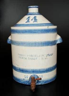 Unusual Monumental Banded 14 Gal. Water Cooler, FORD'S PORCELAIN WORKS / PERTH AMBOY, NJ / 1919