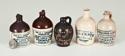 Lot of Five: Kentucky Stoneware Mini Jugs from PADUCAH and LOUISVILLE