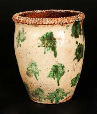 Exceptional S. BELL & SON / STRASBURG, VA Redware Jar w/ Sponged Copper Decoration