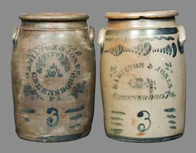 Lot of Two: 3 Gal. HAMILTON & JONES / GREENSBORO, PA Stoneware Crocks