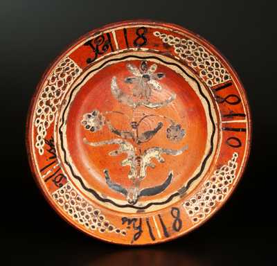 Important Slip-Decorated Redware Dish attrib. Peter Bell, Hagerstown, MD, pictured in Rice & Stoudt