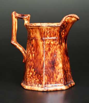 Molded Octagonal JOHN BELL / WAYNESBORO Redware Pitcher with Sponged Manganese Decoration