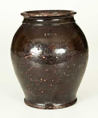 Rare Early Ovoid I. BELL (John Bell, Waynesboro or Chambersburg, PA) Redware Jar with Manganese Coating