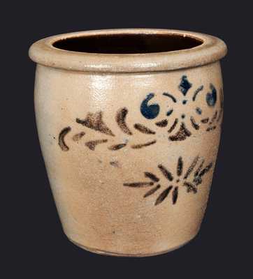 Rare Small Western PA Stoneware Cream Jar with Cobalt and Manganese Stenciled Decoration