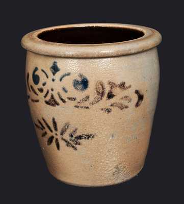 Rare Small Western PA Stoneware Cream Jar with Cobalt and Manganese Stenciled Decoration