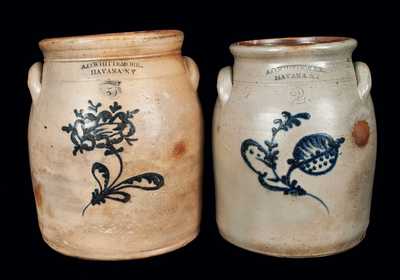 Lot of Two: A. O. WHITTEMORE / HAVANA, NY Slip-Trailed Stoneware Jars