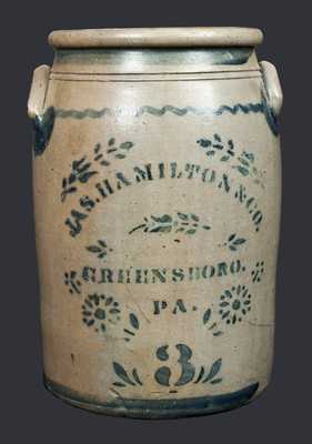 3 Gal. Stoneware Crock Stenciled JAS. HAMILTON & CO. / GREENSBORO, PA