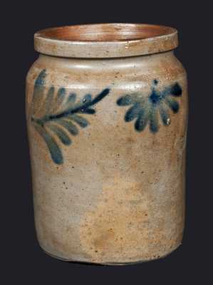 1/2 Gal. Stoneware Crock with Fan-Shaped Floral Decoration, Philadelphia, circa 1850