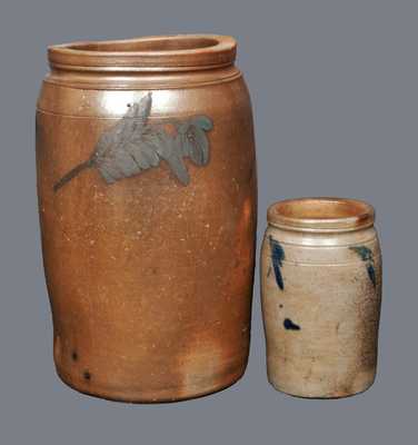 Lot of Two: 2 Gal. and 1/4 Gal. Stoneware Crocks att. R. J. Grier, Chester Co., PA