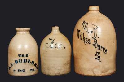 Lot of Three: (Providence, RI) Oyster Jar, Lyons, NY Script Jug, Wilkes Barre, PA Script Jug