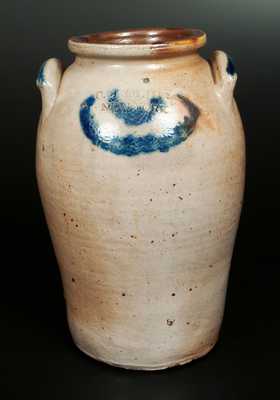 C. CROLIUS / NEW-YORK Stoneware Jar with Cobalt Decoration, Two-Gallon