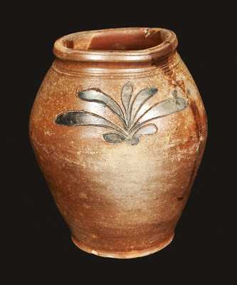 Manhattan, NY Stoneware Jar with Incised Foliate Decoration, attributed to John Remmey III
