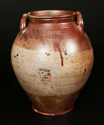 Scarce "BOSTON / 1804" Stoneware Jar with Iron Oxide Decoration