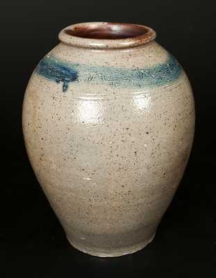 Stoneware Jar with Coggled Bird and Leaf Decoration, Old Bridge, NJ or Philadelphia, PA origin