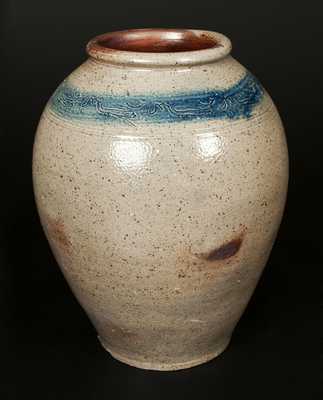 Stoneware Jar with Coggled Bird and Leaf Decoration, Old Bridge, NJ or Philadelphia, PA origin