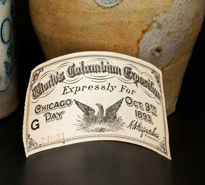 Lot of Two Small Stoneware Articles and Chicago World's Fair Memorabilia, American, 19th century.