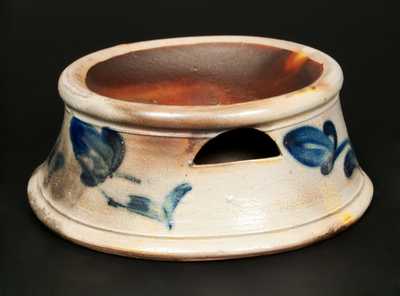 STANDISH & WRIGHT Stoneware Spittoon with Cobalt Floral Decoration, Taunton, MA