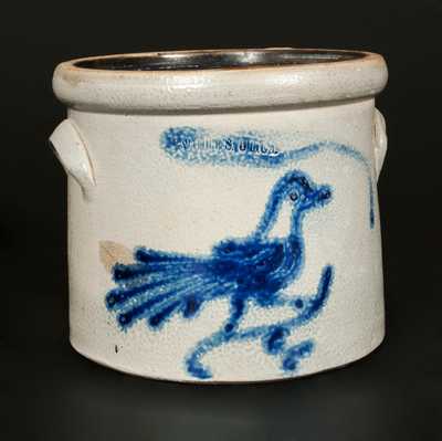 Unusual WHITE'S UTICA Stoneware Crock with Cobalt Bird Decoration, One-Gallon