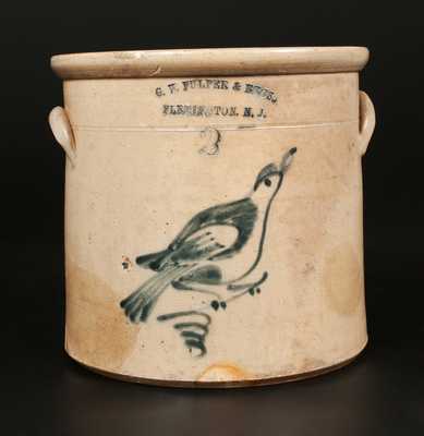 G.W. FULPER & BROS., / FLEMINGTON, N.J. Stoneware Crock with Cobalt Bird Decoration, Two-Gallon.