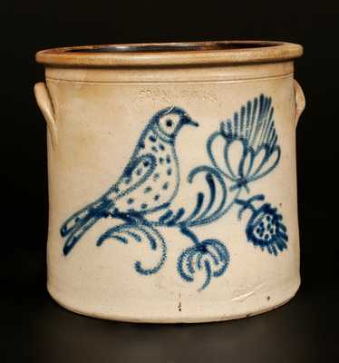 EDMANDS & CO Stoneware Crock with Cobalt Bird Decoration, Charlestown, MA, Two-Gallon