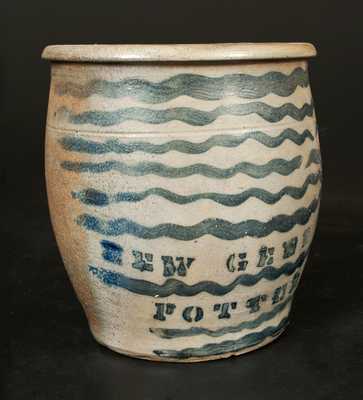 Fine NEW GENEVA POTTERY Stoneware Jar with Cobalt Stripe Decoration, circa 1875