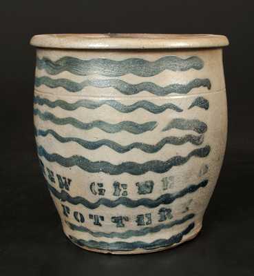 Fine NEW GENEVA POTTERY Stoneware Jar with Cobalt Stripe Decoration, circa 1875