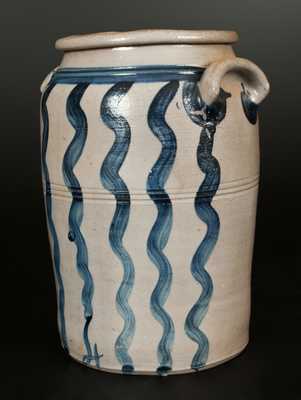 Rare and Fine Four-Gallon Stoneware Jar with Cobalt Vertical Stripe Decoration, Greensboro, PA origin, circa 1860.