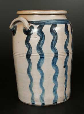 Rare and Fine Four-Gallon Stoneware Jar with Cobalt Vertical Stripe Decoration, Greensboro, PA origin, circa 1860.