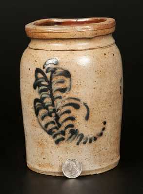 Scarce One-Quart Stoneware Jar with Cobalt Foliate Decoration, New Jersey origin