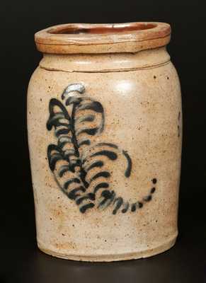 Scarce One-Quart Stoneware Jar with Cobalt Foliate Decoration, New Jersey origin