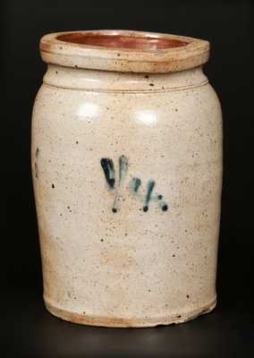 Scarce One-Quart Stoneware Jar with Cobalt Foliate Decoration, New Jersey origin